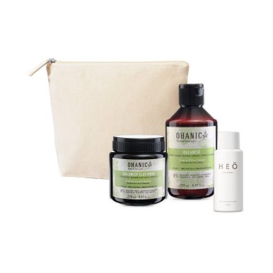 Ohanic Gift Set Balancer - Set na mastné vlasy šampon + maska + taštička + HEÖ mini