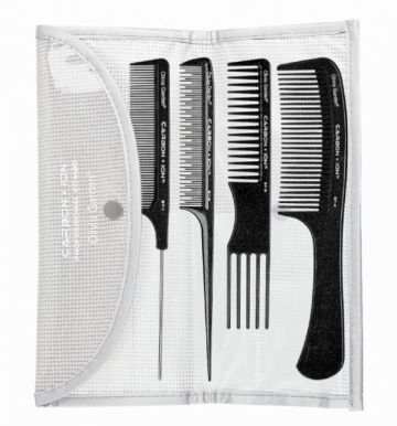 Olivia Garden CARBON + ION STP SET 1,2,3,4 - Set 4x karbonový hřeben a pouzdro